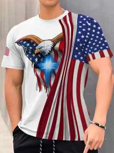 T-Shirt USA Flagge American Eagle Cross Grafik Druck Neuheit Mode Männer T-Shirts - Bild 1 von 3