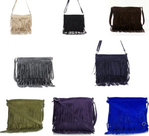New Genuine Leather Tassel Crossbody Bag Women fringed layers Shoulder Bag UK - Picture 1 of 14