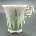 Vintage White Porcelain Hand Painted Green Floral & Foliage Tea Cup Made Japan 
