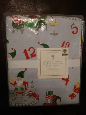 Pottery Barn Kids Santa's Workshop фланелевый двойной пододеяльник рождественский праздник синий новый с Ярлыками - Изображение 1 из 3