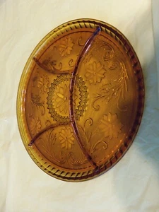 Tiara Indiana Sandwichglas Bernstein 1970er 4er Jahre Runde Platte - Bild 1 von 2