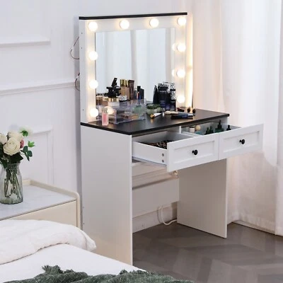 Tocador con Enchufes LED Espejo Cosmético Tocador Maquillaje Mesa - Imagen 1 de 4