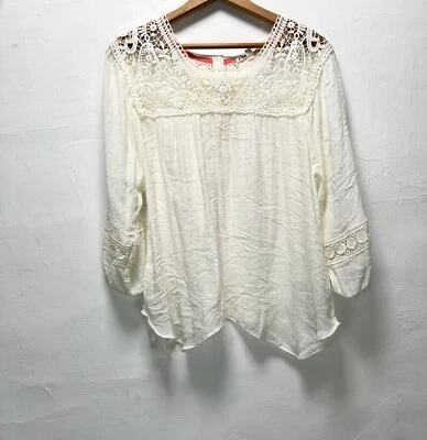Jolt Peasant Blouse Top Lace Fairy Boho Chic Crochet 3/4 Sleeve Loose Womens M - Image 1 of 4