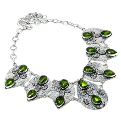 Faceted Peridot Gemstone 925 Sterling Silver Vintage Jewelry Necklace 18" E891 - Image 1 of 4