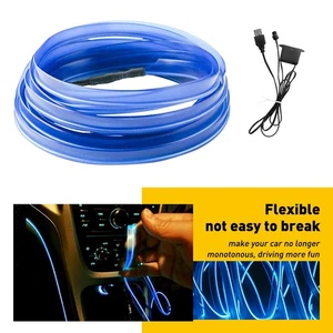 Universal USB 5M Blue Car Decor Atmosphere Wire Cold Strip Light Line Tirm Decor - Picture 1 of 12