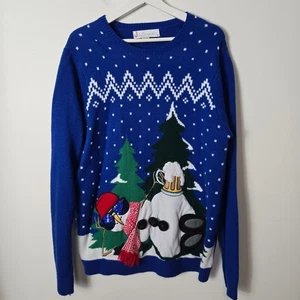 Hässlicher Weihnachtspullover Herren Gr. XL Biertrinken Schneemann blau Strick - Bild 1 von 8