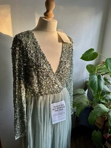 Maxi Vestido Maya Deluxe Para Mujer Imitación Envolvente Manga Larga Lentejuelas Reino Unido 14 #0174 - Imagen 1 de 8