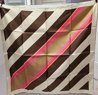 Винтажные сумки дождя шарф ретро 1975 коричневый и розовый в полоску 28 «X 28» - Изображение 1 из 3