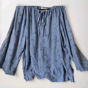 Blusa azul para mujer mangas largas campana fluida boho borlas corbatas talla grande 1X - Imagen 1 de 10
