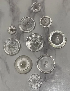Vintage 10 Czech Clear Depression Crystal Glass Crafting Buttons 107-40 - Picture 1 of 14