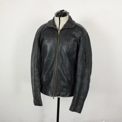 Vintage French Air Force Leather Bomber Pilot Jacket Blue Type 72 Eclair Men 46 - Image 1 of 4