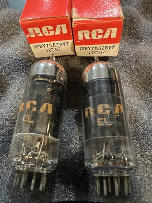 Par de coincidencias RCA 12BY7A 12BV7 12DQ7 tubo de vacío Halo Getter nuevo en caja prueba Hickok 🧱 Foto 1 de 4