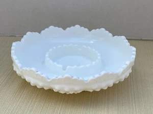 Fenton White Milk Glass Hobnail Chip & Dip Bowl Plate Ashtray Candle Holder - Picture 1 of 6