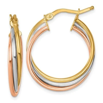 14K Gold Tri-color Polished Triple Wire Round Hoop Earrings - Image 1 of 4