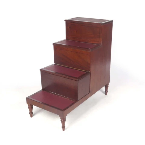 Antique Bed Steps Library Tiered Side Table Commode Storage English Regency 1812 Cover