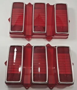 Pair Brake Tail Lights Lenses w/ Stainless Trim for 1969 Ford Mustang  - Picture 1 of 4