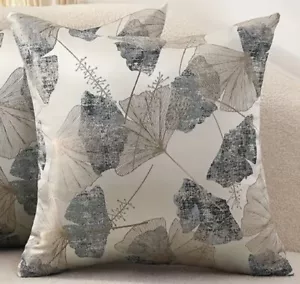 Silver Gray Jacquard Ginkgo Leaves Abstract Throw Pillow Cover Luxury Home Decor - Picture 1 of 3