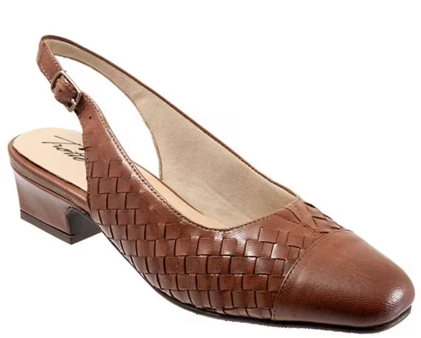 Trotters Dea Woven Women's Pump US Size 8 Wide Luggage Brown Leather
