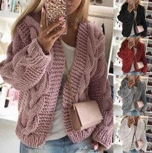Women's Chunky Knit Open Front Soild Color Cardigan Sweaters Loose Outwear Coat - Picture 1 of 12