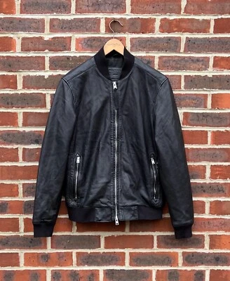 All Saints Mens NIKO Leather Biker Jacket SMALL Black Bomber AllSaints Rock - Image 1 of 4