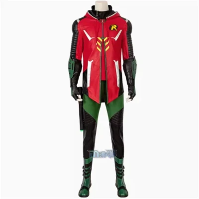 Batman：Gotham Knight Robin Cosplay Costume Suit Red Coat Shoes Lot Halloween - Image 1 of 4