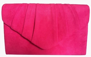 Pink Clutch Bag Cerise Shoulder Bag Fuchsia Hot Pink Faux Suede Prom Evening Bag - Picture 1 of 3