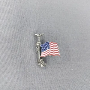 American Flag Military Boots Silver Toned Lapel Hat Jacket Pin - Picture 1 of 2