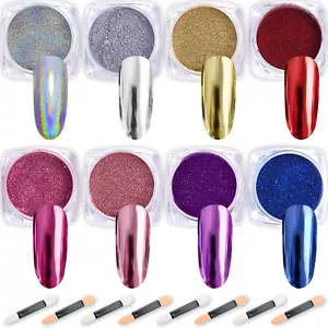 8 Jars Chrome Nail Powder Metallic Mirror Effect Holographic Aurora Nail Art - Picture 1 of 7