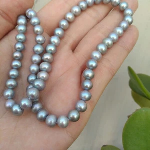 19inch AAAA 8-9mm south sea genuine gray round pearl necklace - Picture 1 of 3