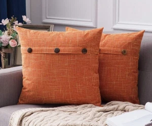 MIULEE Set of 2 Linen Throw Pillow Covers 20"x20" Orange/Rust Triple Button NEW - Picture 1 of 3