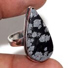 925 Silver Plated-Snowflake Obsidian Ethnic Ring Jewelry Us Size-8.5 Au R229
