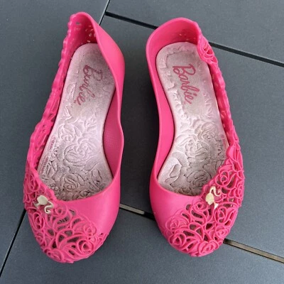 Zapatos planos de gelatina sin cordones rosa floral de Barbie para niños pequeños talla 9 Foto 1 de 4