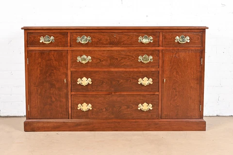 Henkel Harris Georgian Cherry Wood Sideboard or Bar Cabinet, Newly Refinished Cover