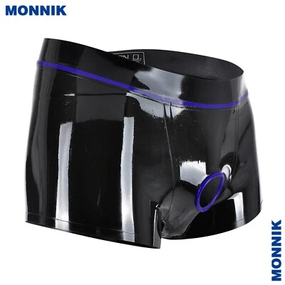 Latex Rubber Boxer Shorts Tight Panties with Front Penis Hole Ring Underwear - Image 1 of 4