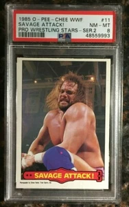1985 OPC WWF #11 Randy Savage Attack! RC Rookie PSA 8 NM-MT WWE Wrestling Card - Picture 1 of 4