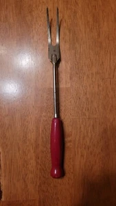 Vintage Red wooden Handle Kitchen Tools Fork meat fork - Picture 1 of 2