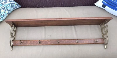 Estante largo de pared de madera vintage con ganchos - abrigo/sombrero y/o taza/platillo estante #4 Foto 1 de 4