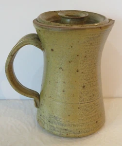 Hand Made Pottery Pitcher with Lid Signed Dated 1980 Mustard Yellow Art Pottery - Picture 1 of 10