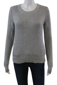 DKNY Jeans Womens Long Sleeves Crew Neck Sweater Gray Silver Cotton Size Medium - Picture 1 of 5