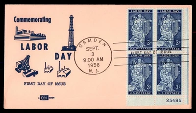 Mayfairstamps US FDC 1956 Commemorating Labor Day Block of 4 First Day Cover aau - Image 1 of 2