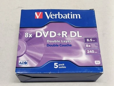 5 Pack VERBATIM AZO DVD+R Double Layer 8x Speed / 240min / 8.5GB Blank Discs. - Image 1 of 3