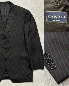 Canali Blazer 54R IT 44R US Men’s Black Pinstripe 100% Wool 3-Button Suit Coat - Picture 1 of 18