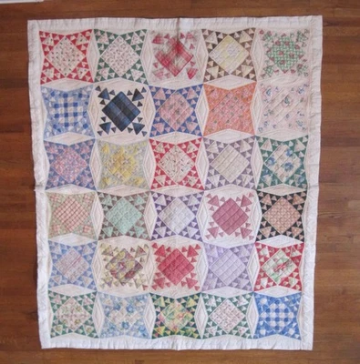 Edredón bloque estrellas saco de alimentación pieza a mano muselina espalda 85 x 73,5 arte popular sureño Foto 1 de 4