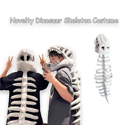 Novelty Dinosaur Skeleton Costume plush hat- Wearable Head& Back Bone Decorative - Image 1 of 4