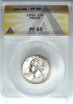 1952 ANAC's Proof 65 Washington Silver Quarter ☆☆ Great Set Builder ☆☆ 374 - Image 1 of 2