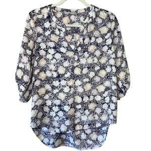 Daniel Rainn Purple Floral Print Roll Tab Sleeve Blouse - Picture 1 of 6