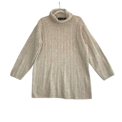 Suéter-Túnica JEANNE PIERRE Lana de Cordero Mezcla de Angora Tejido con Cable Talla L Tostado Y2K Acogedor Foto 1 de 4