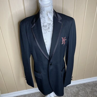 Blazer de lana negro vintage DeMoulin Bros banda de campamento universitario bordado talla 38R Foto 1 de 4