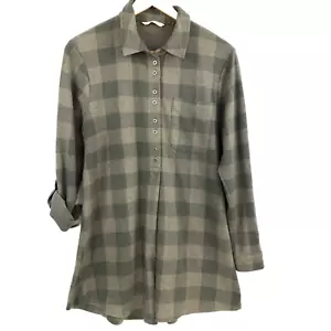 Soft Surroundings Shirt Womens PM Green Mad About Plaid Fleece Roll Tab Sleeves - Picture 1 of 8