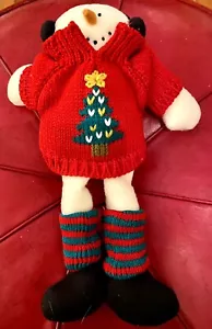 Snowman With Headphones Plush Terry’s Village Fabric Dangle Leg NEW - Picture 1 of 6